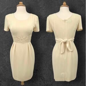 Vintage Donna Morgan Butter Yellow Embellished Waist Tie-Back Sheath Dress 6